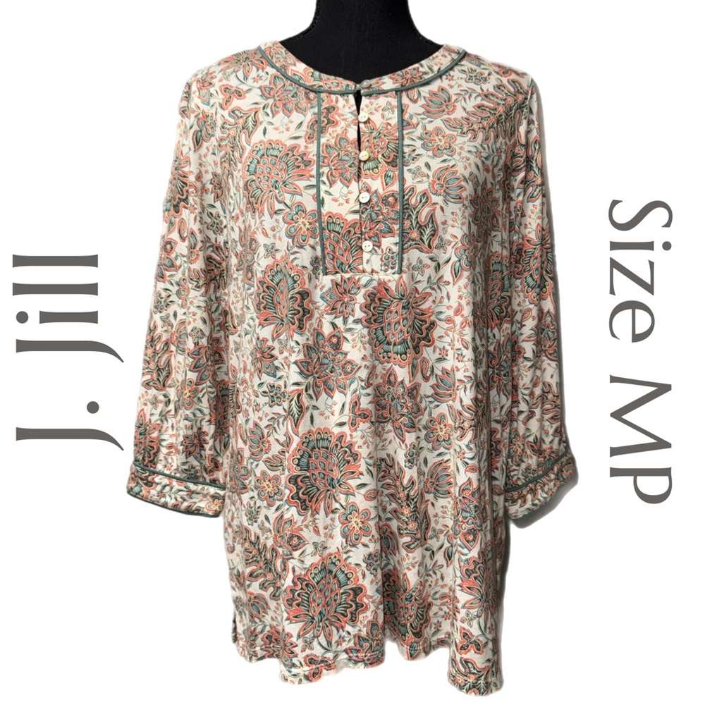 J. Jill - Floral Paisley Blouse - Soft Cotton Boho Peasant - Size Medium Petite